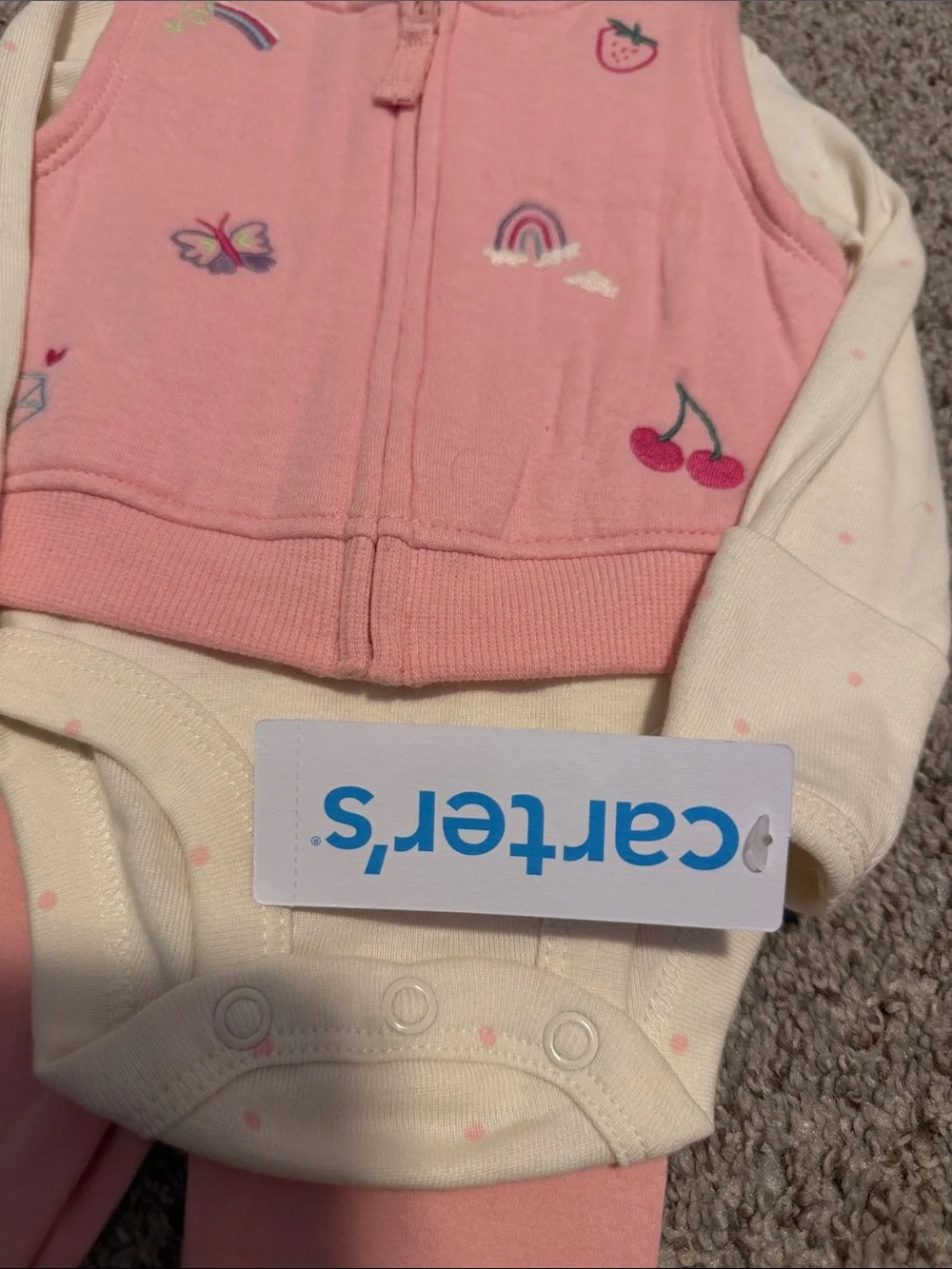 Carter's Pink and Cream Embroidered Baby One-Piece Set